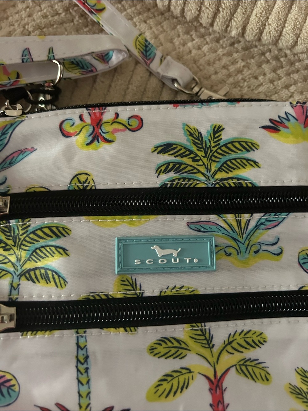 Scout  White Crossbody with Neon Tropical Palm Print - Picture 3 of 10